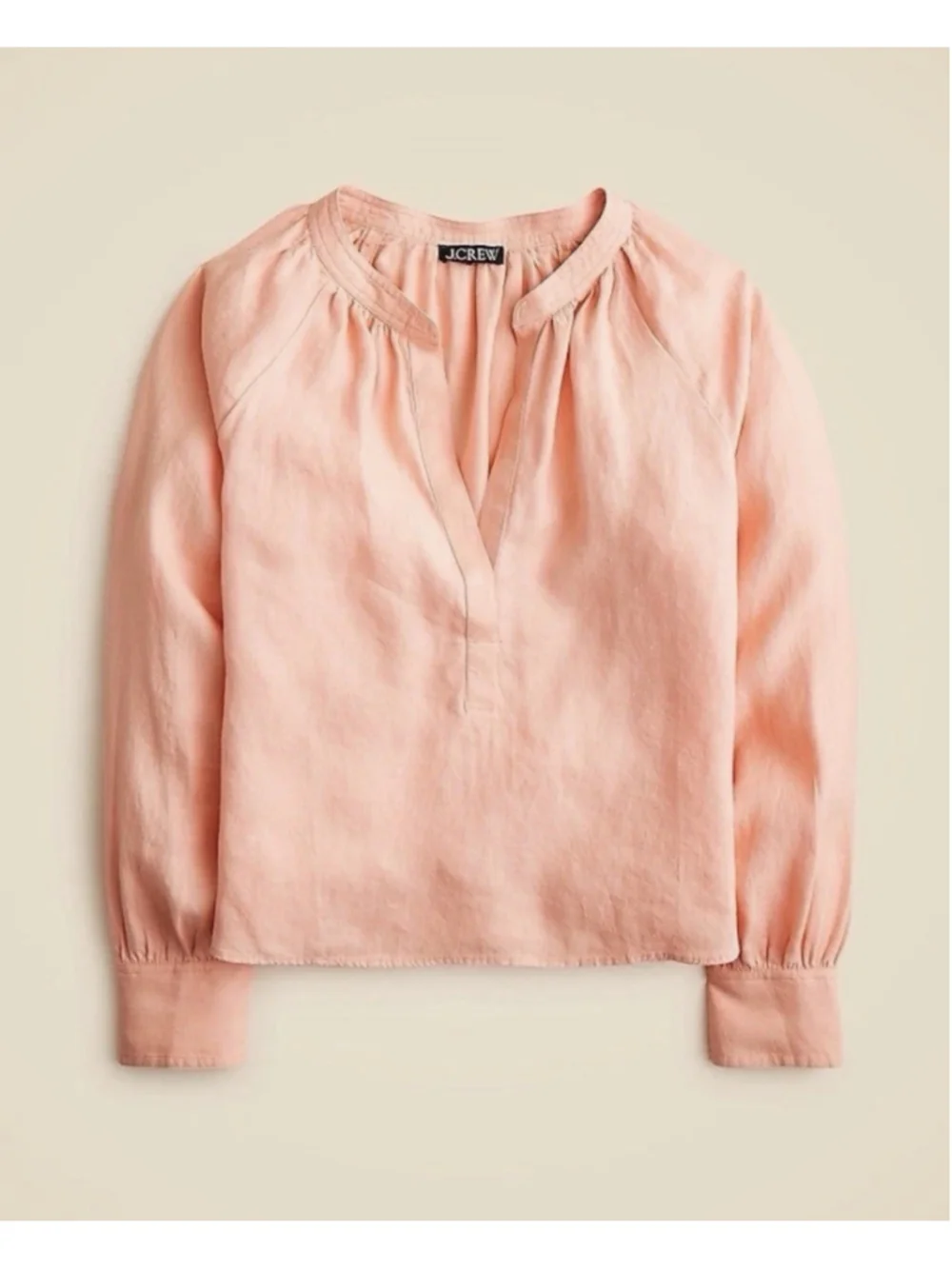 J Crew Cabana Top Linen Shirt Womens Medium Peach Clay Popover Blouse Flowy